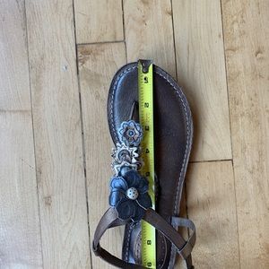 Leather T-Straps Sandals with Flower Buckle